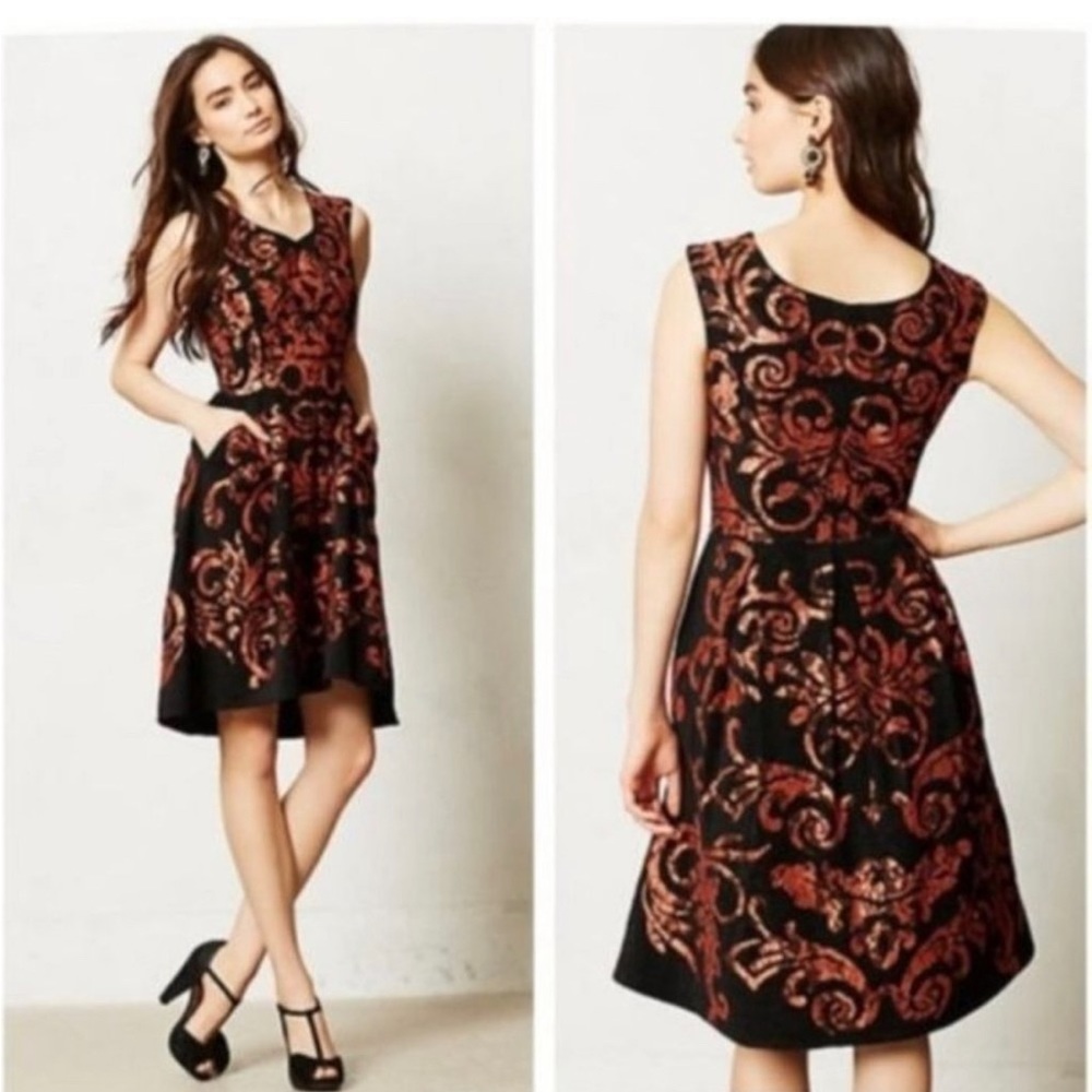 Yoana Baraschi (Anthropologie) Mirissa Black Dress with Orange Lace Size 4